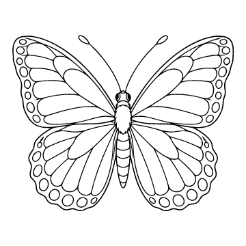 Butterfly colouring page for ages 6–8: a black outline drawing to print and colour