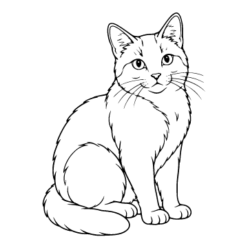 Cat colouring page for ages 6–8: a black outline drawing to print and colour