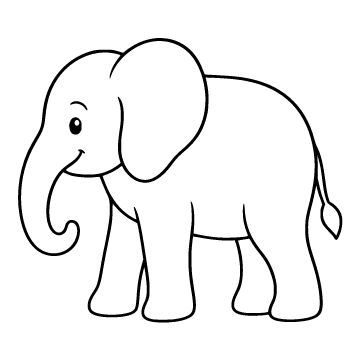 Elephant colouring page for ages 3–5: a black outline drawing to print and colour