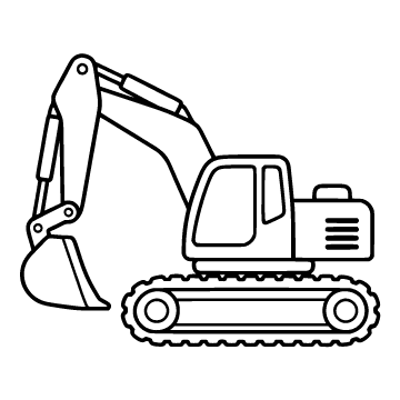 Excavator colouring page for ages 3–5: a black outline drawing to print and colour