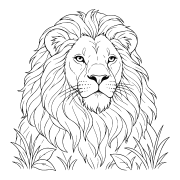 Lion colouring page for ages 9+: a black outline drawing to print and colour
