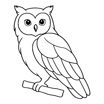 Owl colouring page for ages 3–5: a black outline drawing to print and colour
