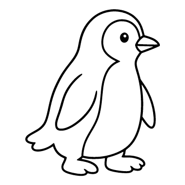Penguin colouring page for ages 3–5: a black outline drawing to print and colour