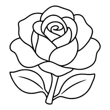Rose colouring page for ages 3–5: a black outline drawing to print and colour