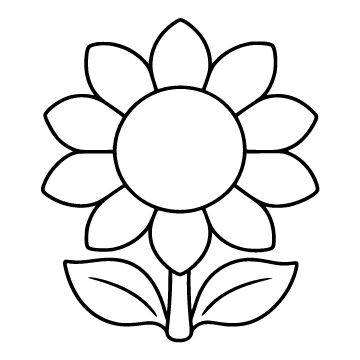 Sunflower colouring page for ages 3–5: a black outline drawing to print and colour