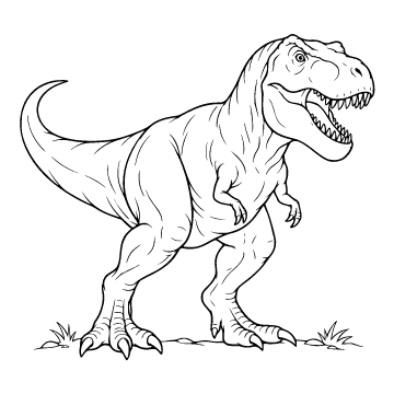 T-rex colouring page for ages 6–8: a black outline drawing to print and colour