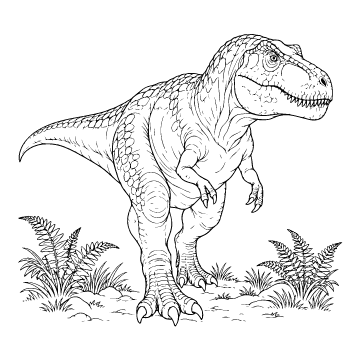 T-rex colouring page for ages 9+: a black outline drawing to print and colour