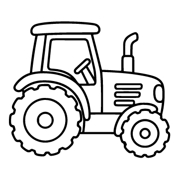 Tractor colouring page for ages 3–5: a black outline drawing to print and colour