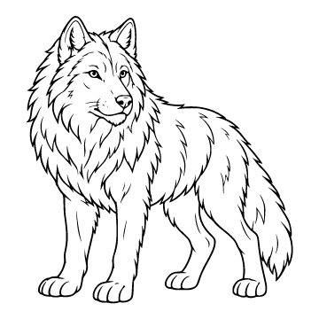 Wolf colouring page for ages 6–8: a black outline drawing to print and colour