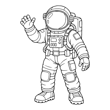 Astronaut colouring page for ages 6–8: a black outline drawing to print and colour