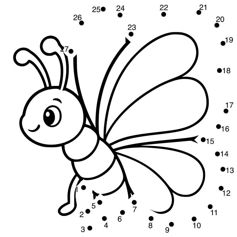 Butterfly dot-to-dot with numbers from 1 to 27