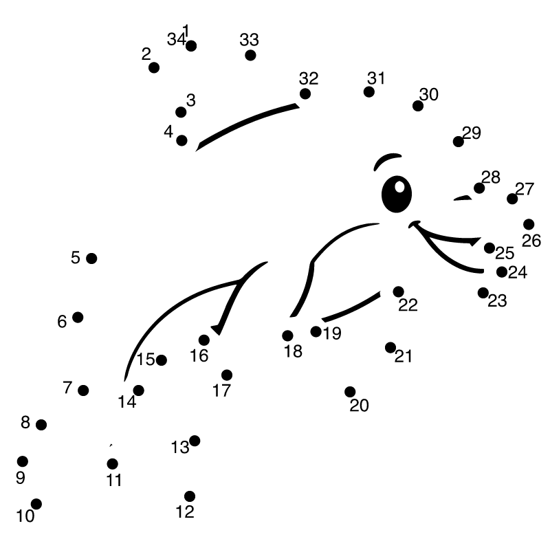 Dolphin dot-to-dot with numbers from 1 to 34