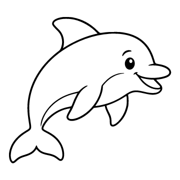 Dolphin colouring page for ages 3–5: a black outline drawing to print and colour