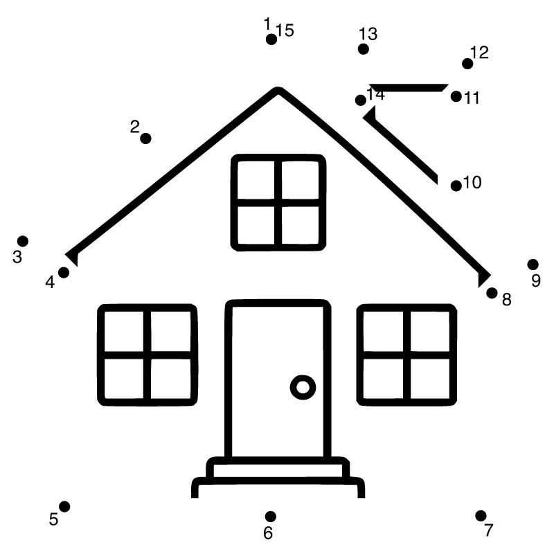 House dot-to-dot with numbers from 1 to 15