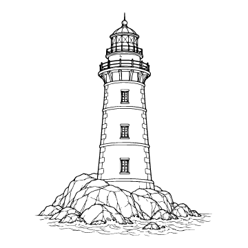 Lighthouse colouring page for ages 9+: a black outline drawing to print and colour