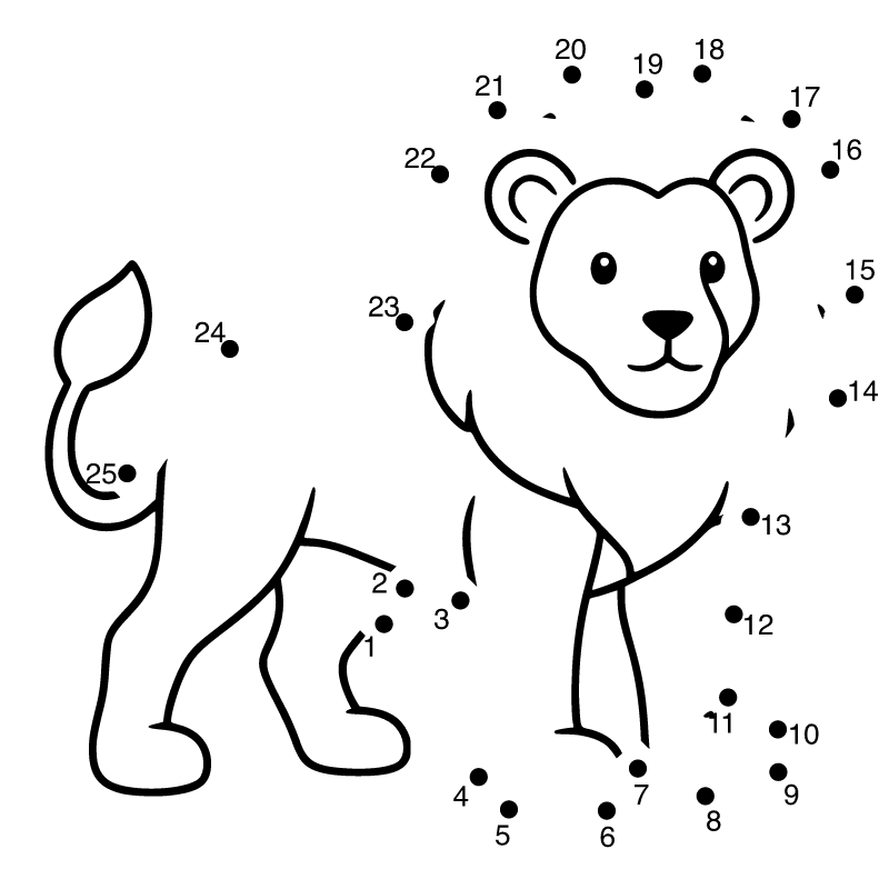 Lion dot-to-dot with numbers from 1 to 25