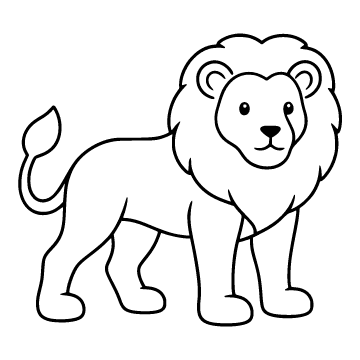 Lion colouring page for ages 3–5: a black outline drawing to print and colour