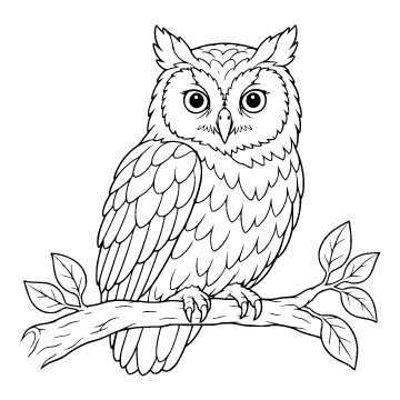 Owl colouring page for ages 6–8: a black outline drawing to print and colour