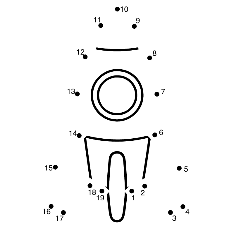 Rocket dot-to-dot with numbers from 1 to 19