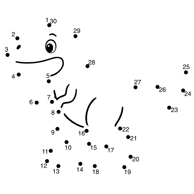T-rex dot-to-dot with numbers from 1 to 30