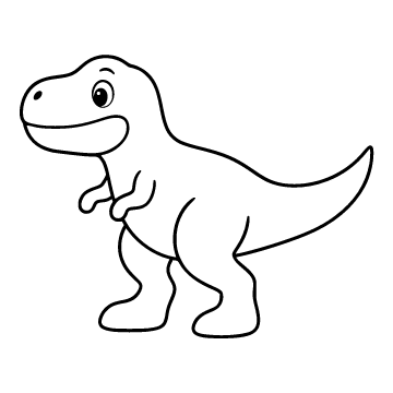 T-rex colouring page for ages 3–5: a black outline drawing to print and colour