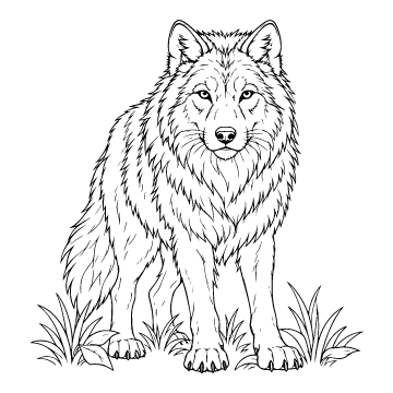 Wolf colouring page for ages 9+: a black outline drawing to print and colour